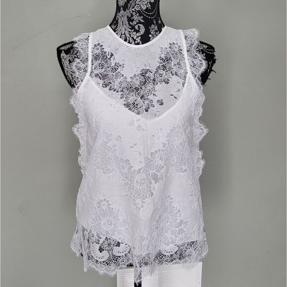 Carven Lace Tank Top-WHITE-36 - Picture 2 of 6